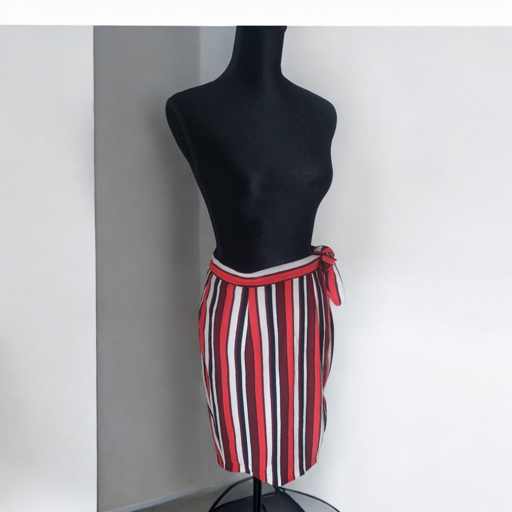 Express Red and Black Striped Pencil Skirt